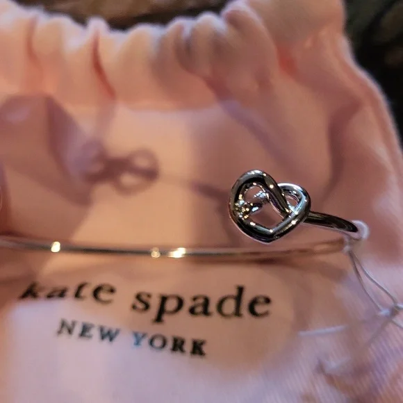 Kate spade bagged tag bangle silver heart bracelet two swarsowski on end - Picture 2 of 3